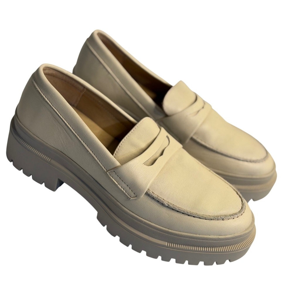 Patina Loafers Beige Leather‎ Lug Sole Platform Penny Loafer Handmade Mexico